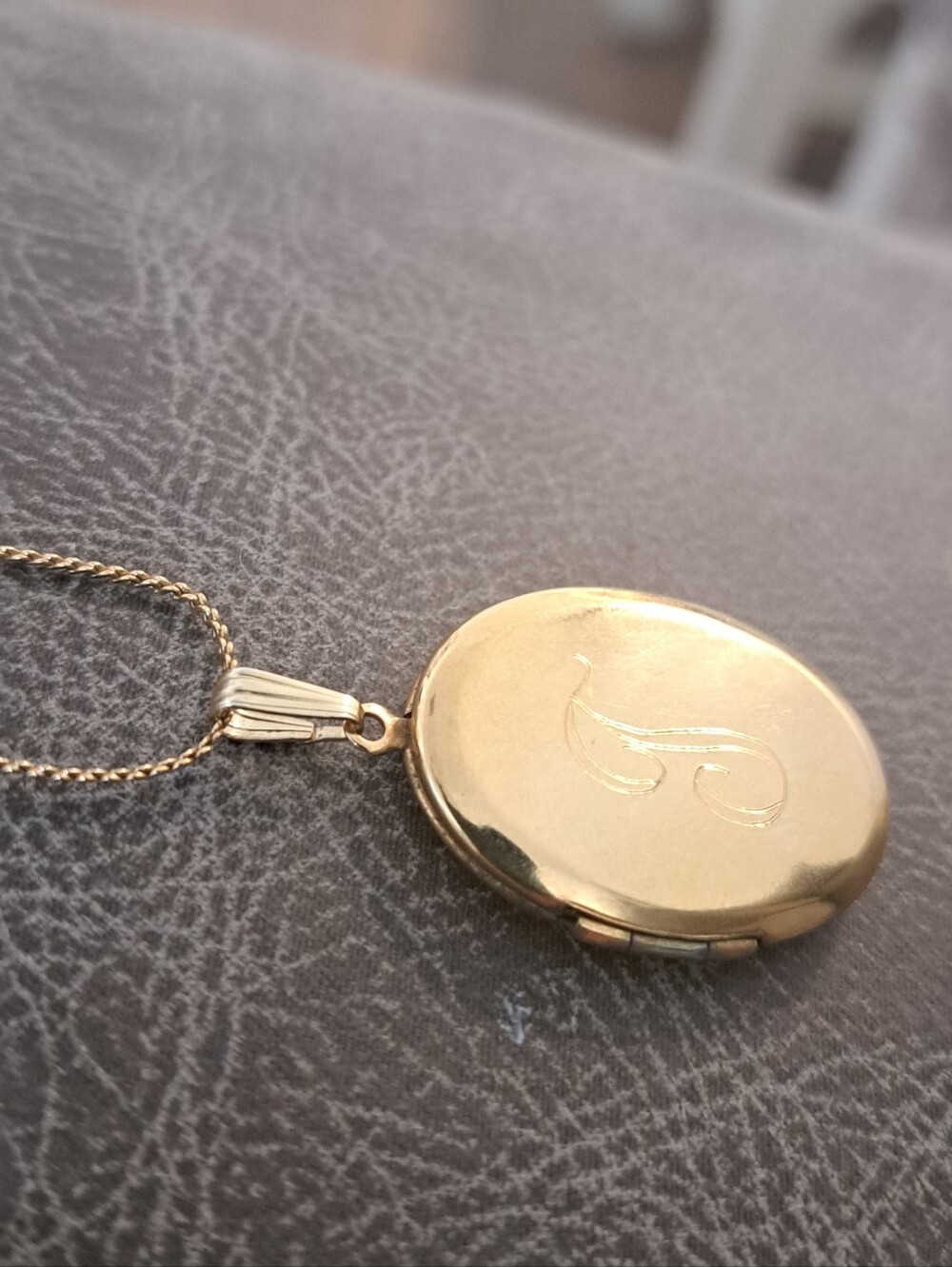 Gold Tone Oval Locket Necklace with Engraved Initial (T) - Women Jewelry